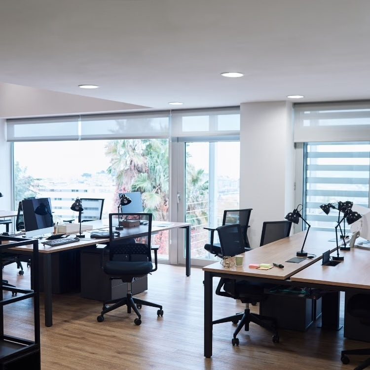 A spotless, freshly cleaned leasing office interior